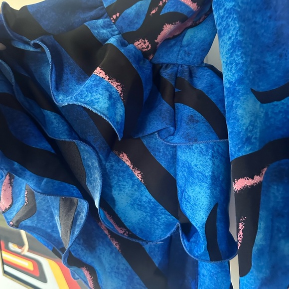 Vibrant Blue Ruffled Women's Blouse - Picture 5 of 5